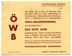 Ankündigung der Welt-Uraufführung des Österreichischen Werkbundes