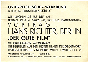 Ankündigung zum Vortrag von Hans Richter - Der gute Filme