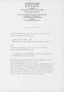 Einladung von Cinéstudio Ö.H.T.H.W. zu "Der Mann mit der Kamera", Dsiga Wertow, 1928-29