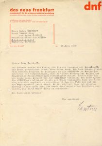 Brief von das neue frankfurt an Dziga Vertov