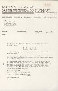 Brief von Fritz Wedekind Verlag an Dziga Vertov 