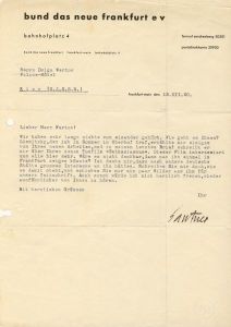 Brief vom bund das neue frankfurt an Dziga Vertov
