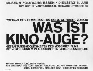 Foto des Plakats zu dem Vortrag von Dziga Vertov "Was ist Kino-Auge?"
