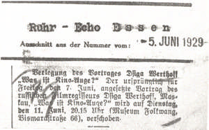 Verlegung des Vortrags von Dziga Vertov