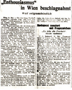 Enthousiasmus in Wien beschlagnahmt