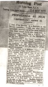 Propaganda by film. Enthusiasm shown in London