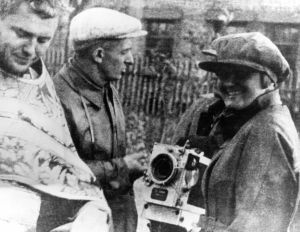 Vertov, Svilova and the cameraman during the shooting of "Ėntuziazm"
