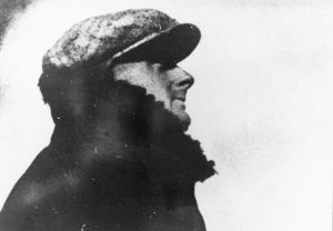 Portrait of Vertov taken during the shooting of "Tri pesni o Lenine"